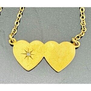 Vintage 12k GF Double Heart Necklace Diamond Accent Signed Romantic Gift